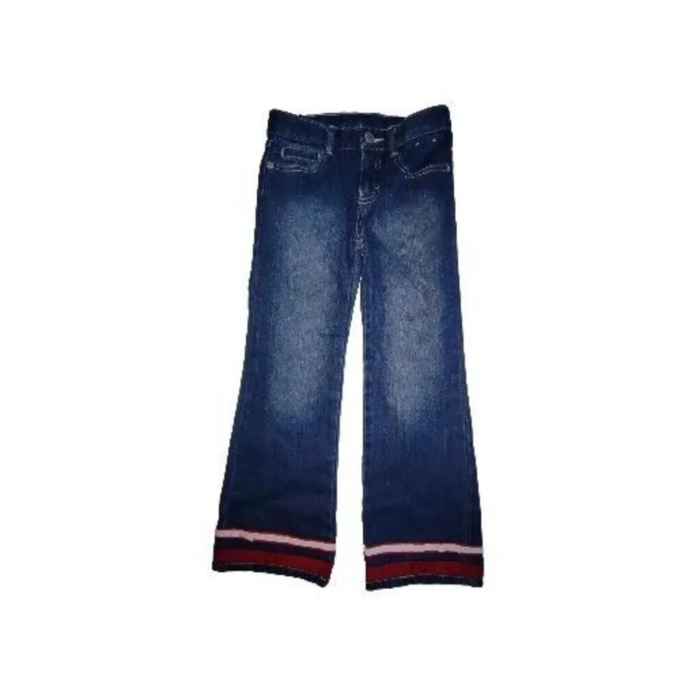 EUC Sz 6 Girls Gymboree Denim Jeans W/Stripes & Bows Adjustable Waist
